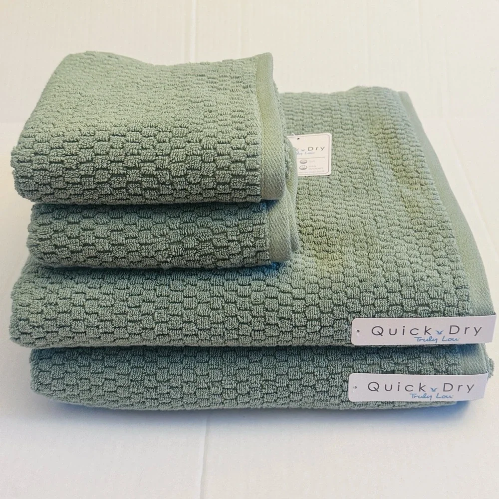 4pc TRULY LOU Quick Dry Zero Twist Cotton Bath Towel Set - Oil Green